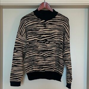 Wayf Zebra Print Crewneck Sweater - Black and Tan